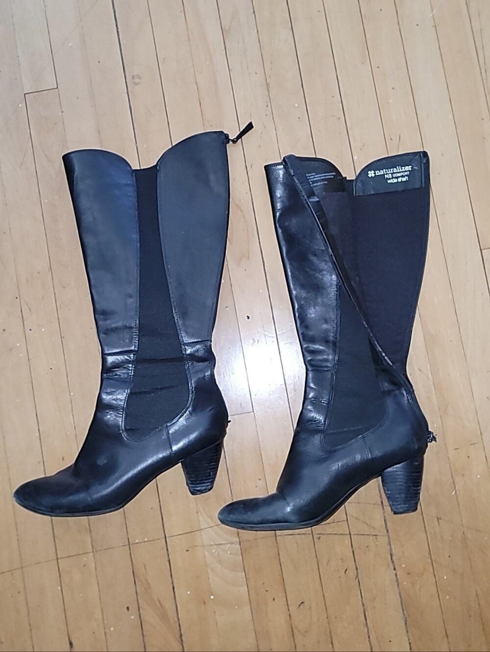 Naturalizer Black Leather Knee-High Heeled Boots